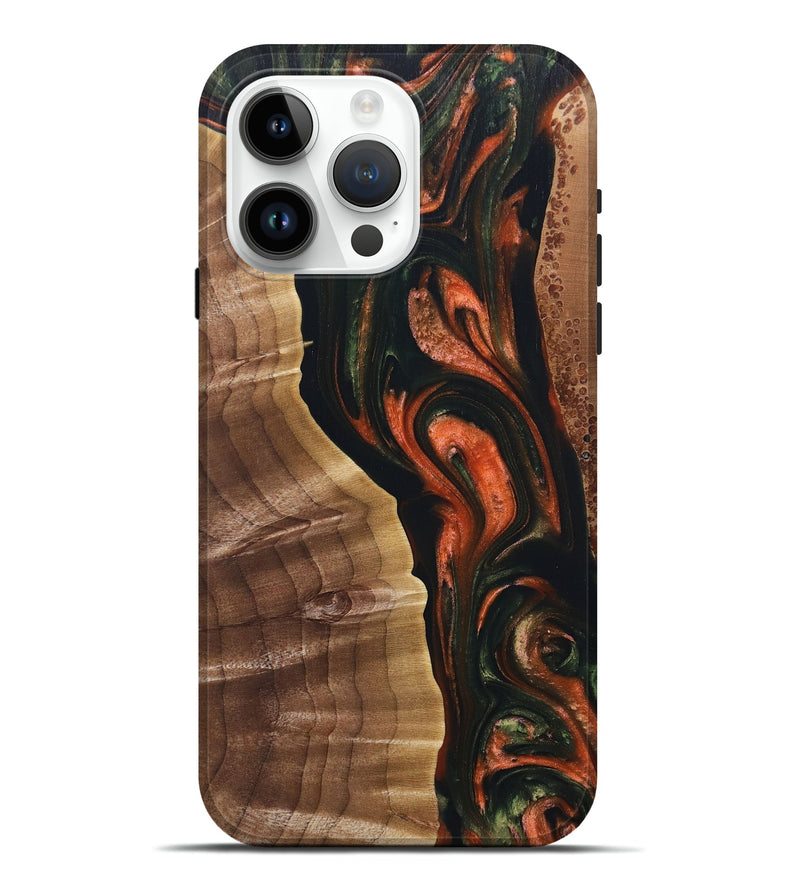 iPhone 15 Pro Max Wood+Resin Live Edge Phone Case - Ximena (Green, 696419)