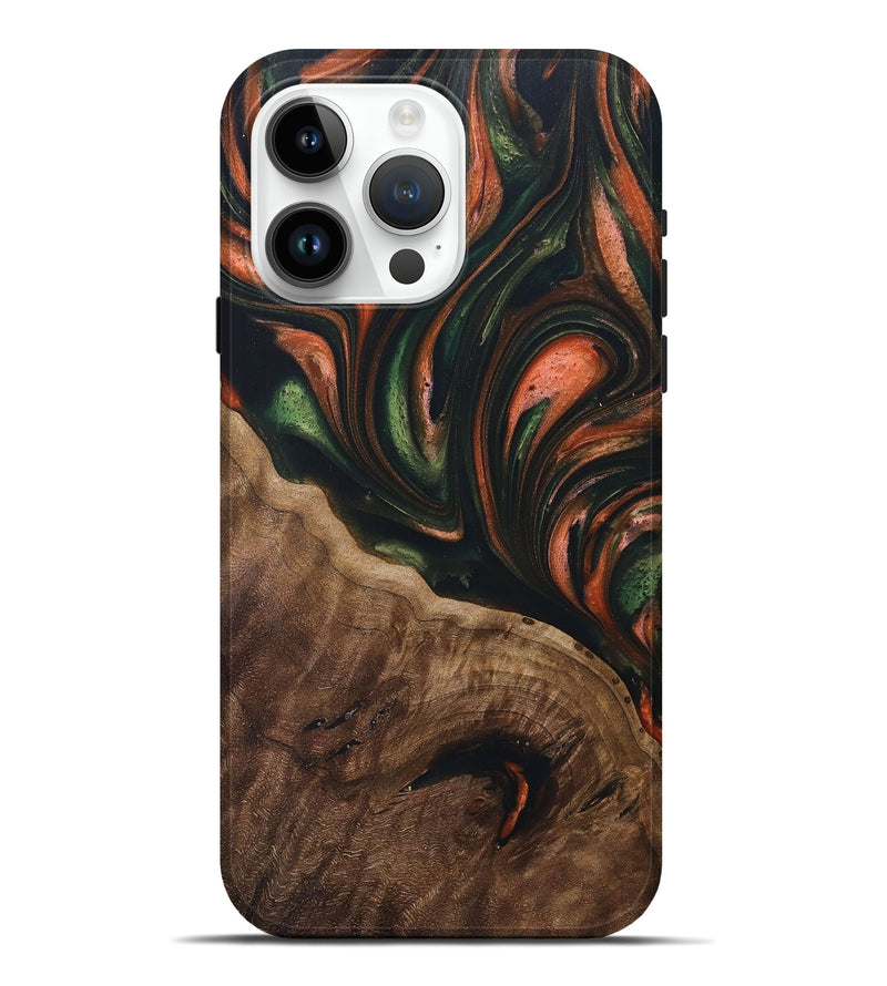 iPhone 15 Pro Max Wood+Resin Live Edge Phone Case - Zuri (Green, 696420)