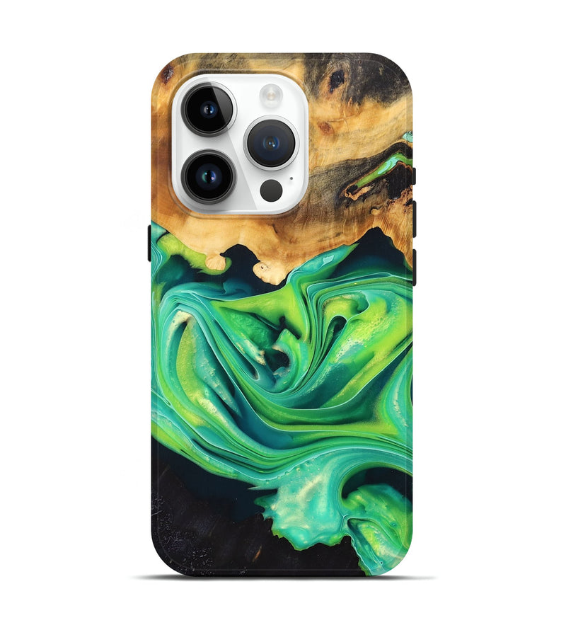 iPhone 15 Pro Wood+Resin Live Edge Phone Case - Atlas (Green, 696423)