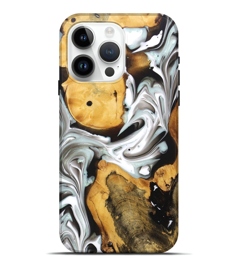 iPhone 15 Pro Max Wood+Resin Live Edge Phone Case - Alexander (Black & White, 696452)