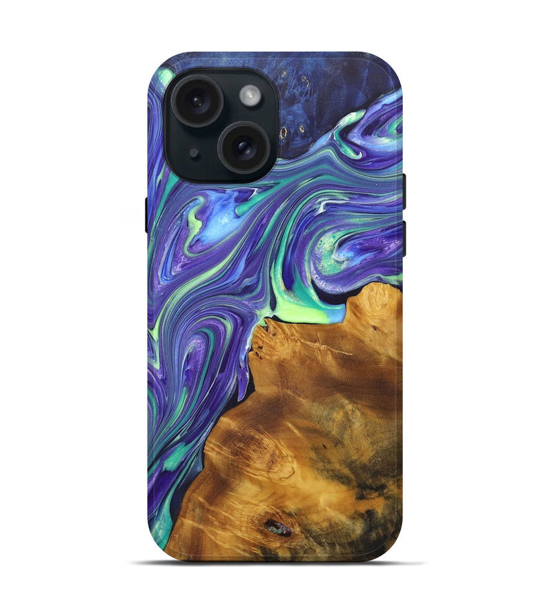 iPhone 15 Wood+Resin Live Edge Phone Case - Kristy (Purple, 696775)