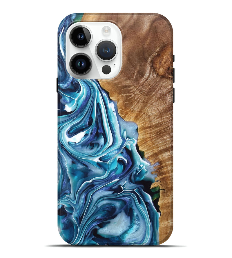 iPhone 15 Pro Max Wood+Resin Live Edge Phone Case - Beckham (Blue, 696778)