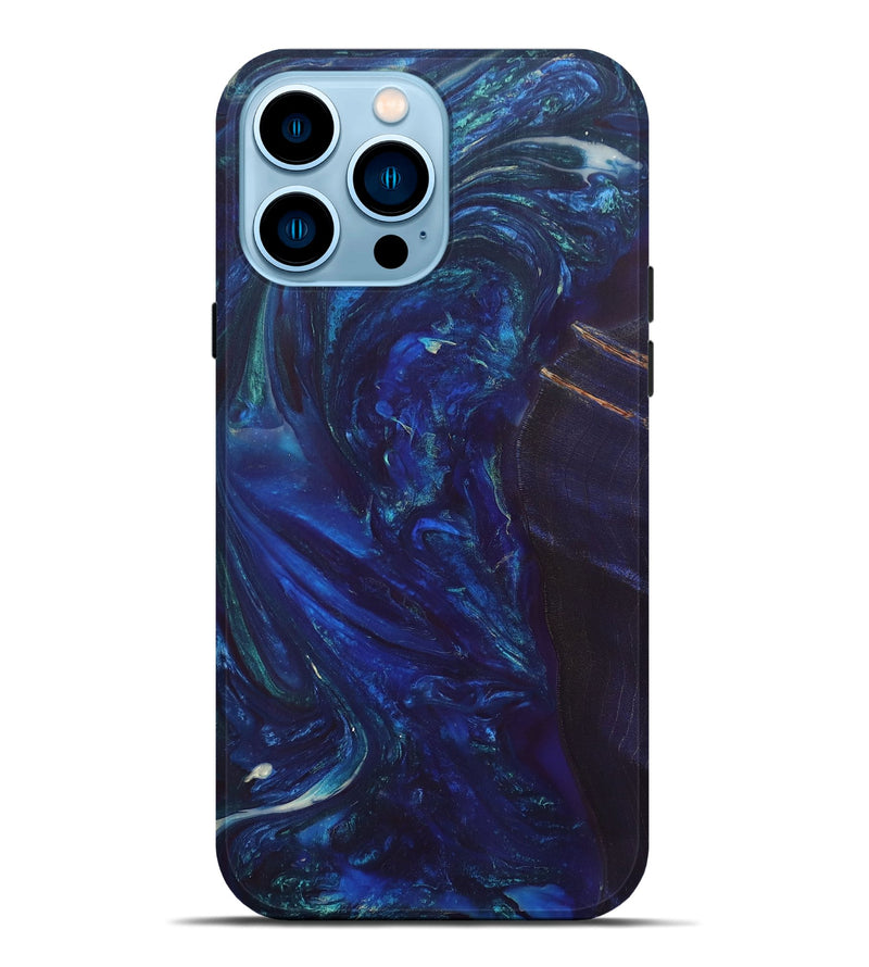 iPhone 14 Pro Max Wood+Resin Live Edge Phone Case - Aaliyah (Blue, 696835)