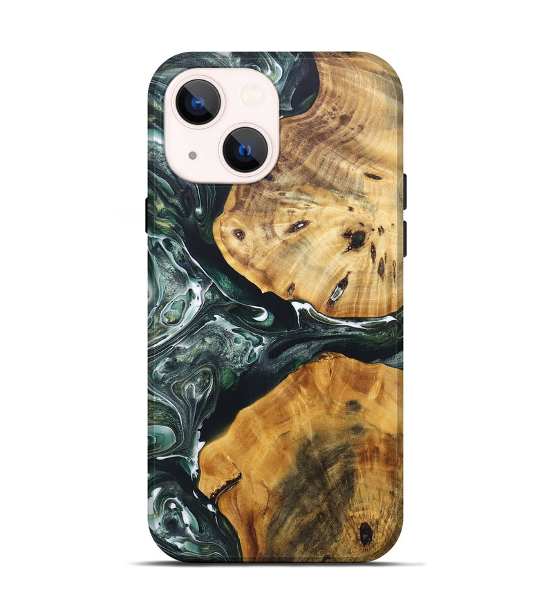 iPhone 14 Wood+Resin Live Edge Phone Case - Carson (Green, 696849)
