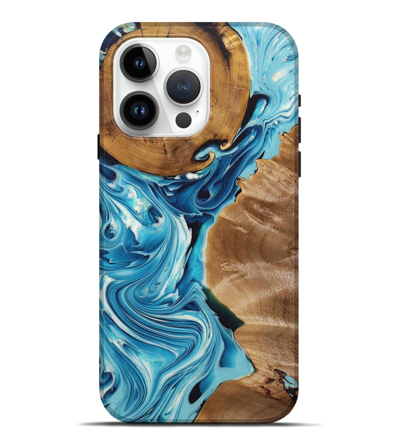iPhone 15 Pro Max Wood+Resin Live Edge Phone Case - Aniya (Blue, 696856)