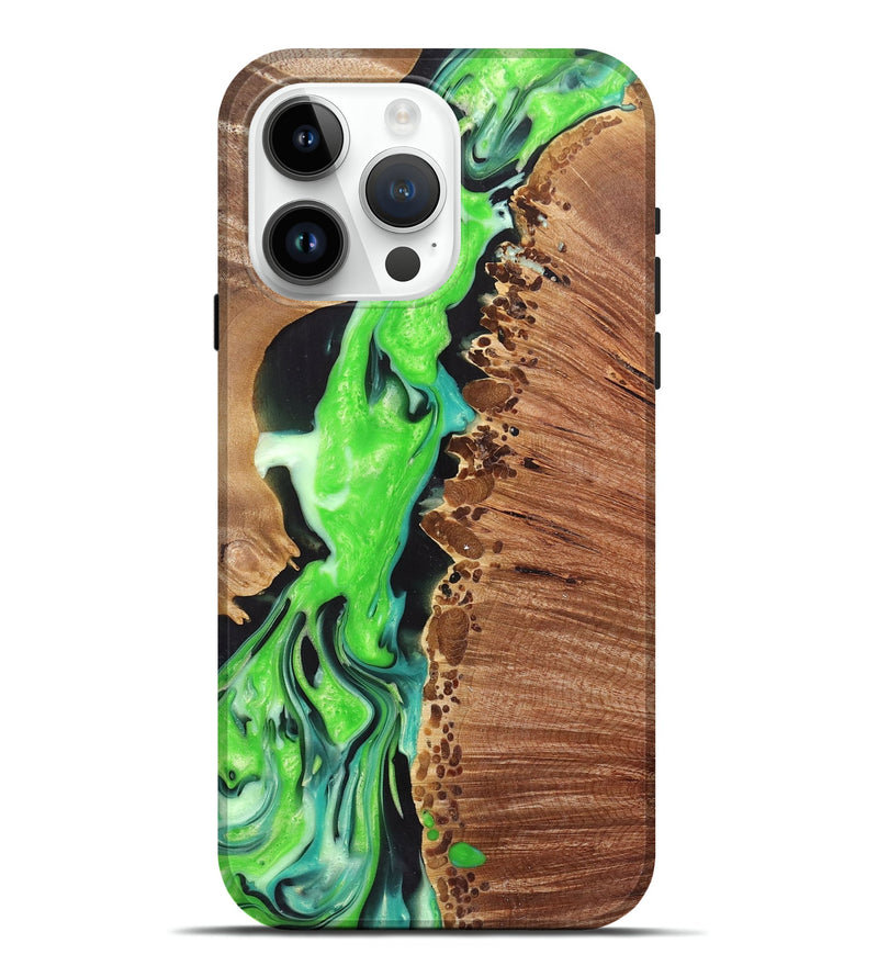 iPhone 15 Pro Max Wood+Resin Live Edge Phone Case - Audra (Green, 696858)