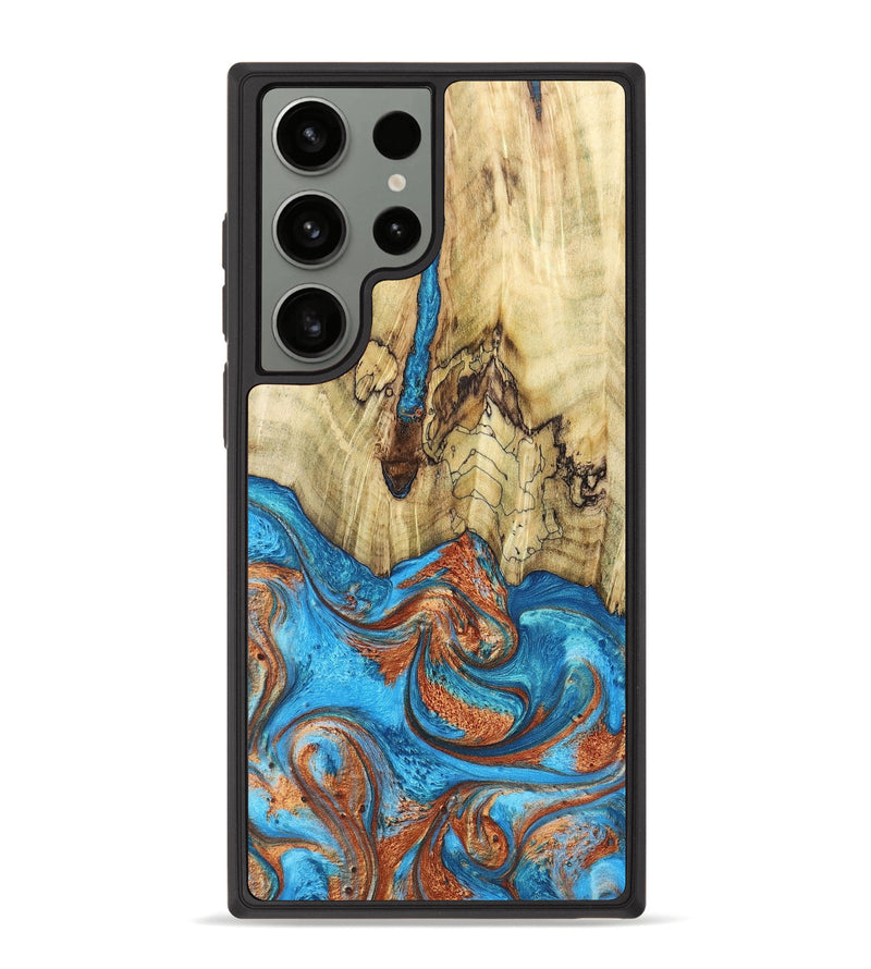 Galaxy S23 Ultra Wood+Resin Phone Case - Wilma (Teal & Gold, 697074)