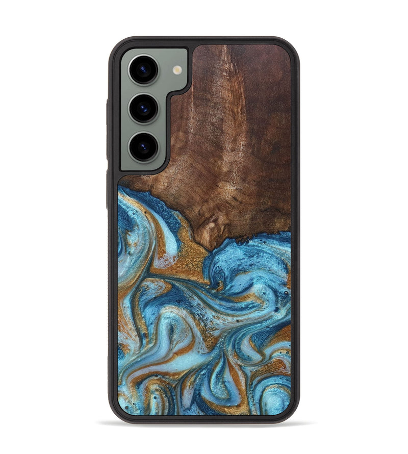 Galaxy S23 Plus Wood+Resin Phone Case - Stephen (Teal & Gold, 697121)