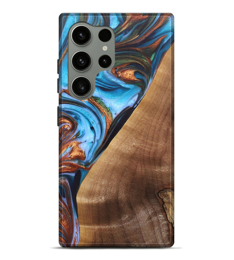 Galaxy S24 Ultra Wood+Resin Live Edge Phone Case - Clayton (Teal & Gold, 697339)