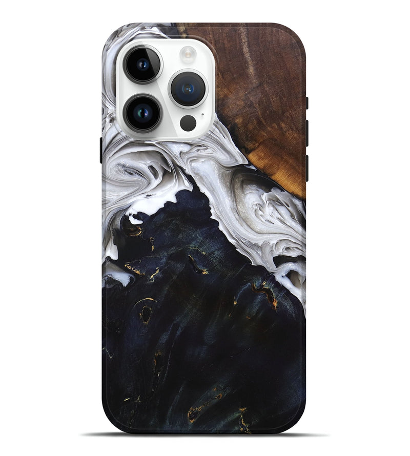 iPhone 15 Pro Max Wood+Resin Live Edge Phone Case - Scarlett (Black & White, 697341)