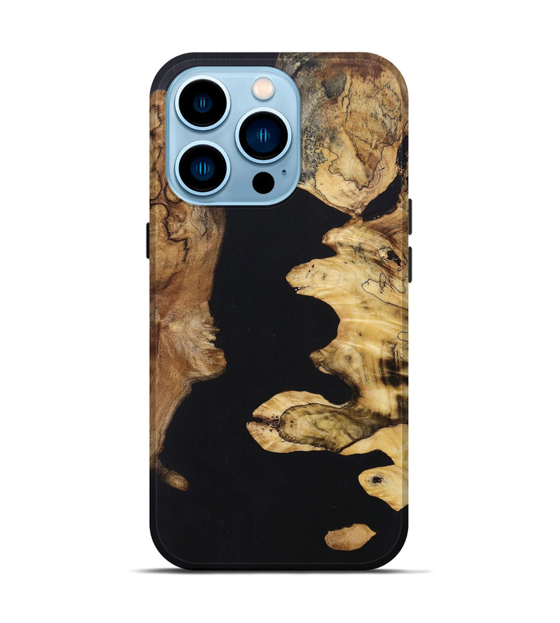 iPhone 14 Pro Wood+Resin Live Edge Phone Case - Annalise (Pure Black, 697351)