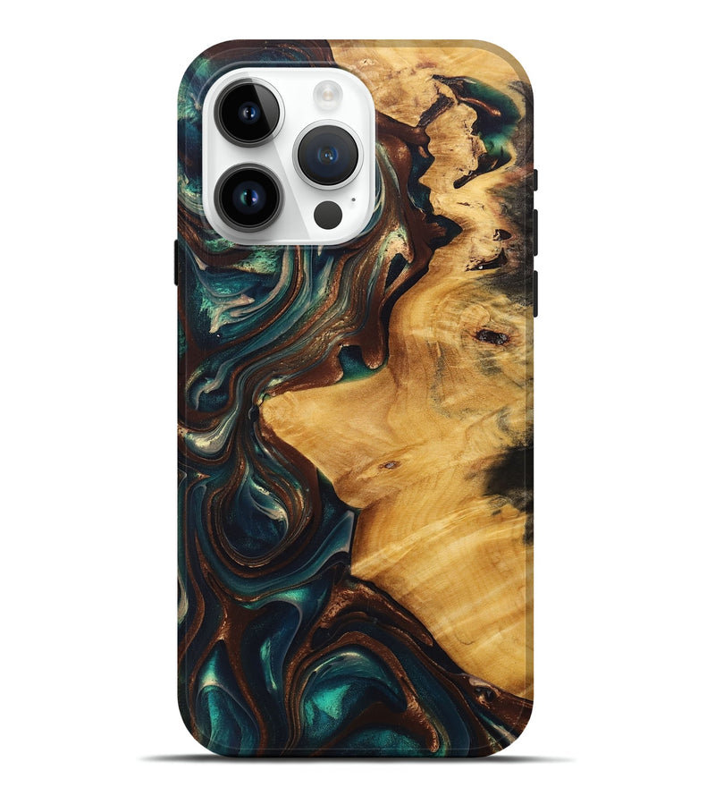 iPhone 15 Pro Max Wood+Resin Live Edge Phone Case - Gregory (Green, 697357)