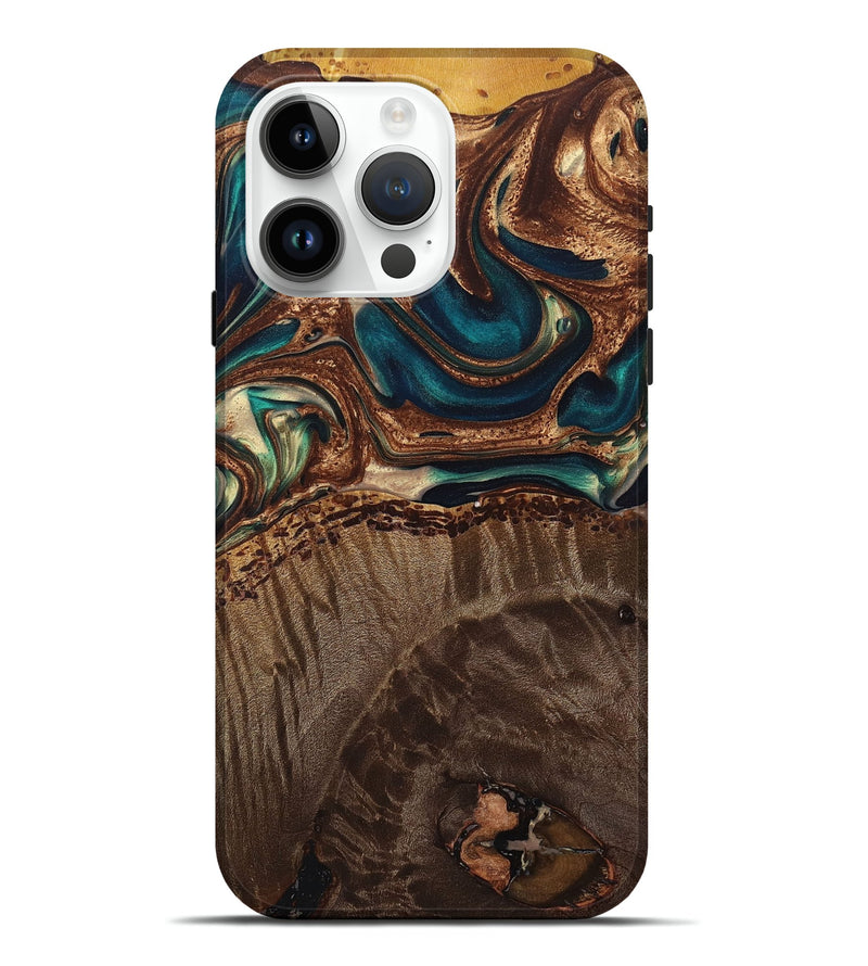 iPhone 15 Pro Max Wood+Resin Live Edge Phone Case - Anna (Green, 697358)