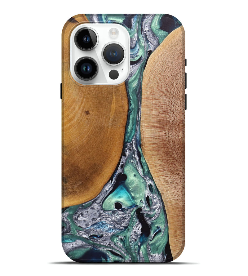 iPhone 15 Pro Max Wood+Resin Live Edge Phone Case - Ayla (Green, 697361)