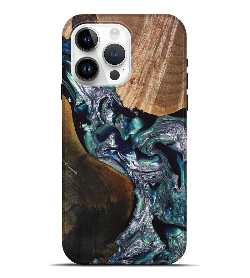 iPhone 15 Pro Max Wood+Resin Live Edge Phone Case - Gale (Green, 697362)