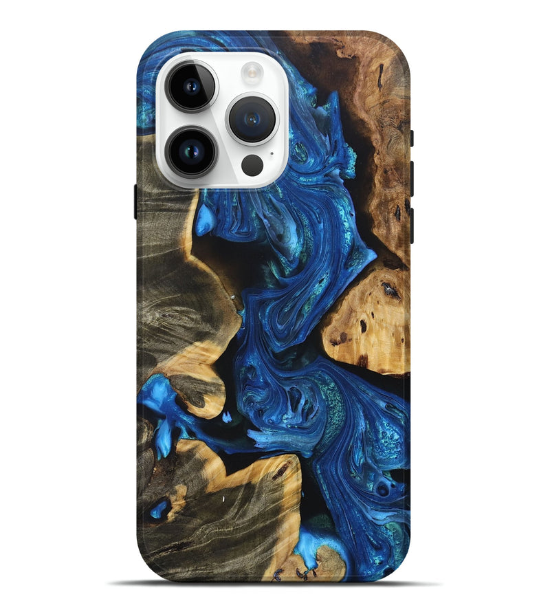 iPhone 15 Pro Max Wood+Resin Live Edge Phone Case - Alex (Blue, 697626)