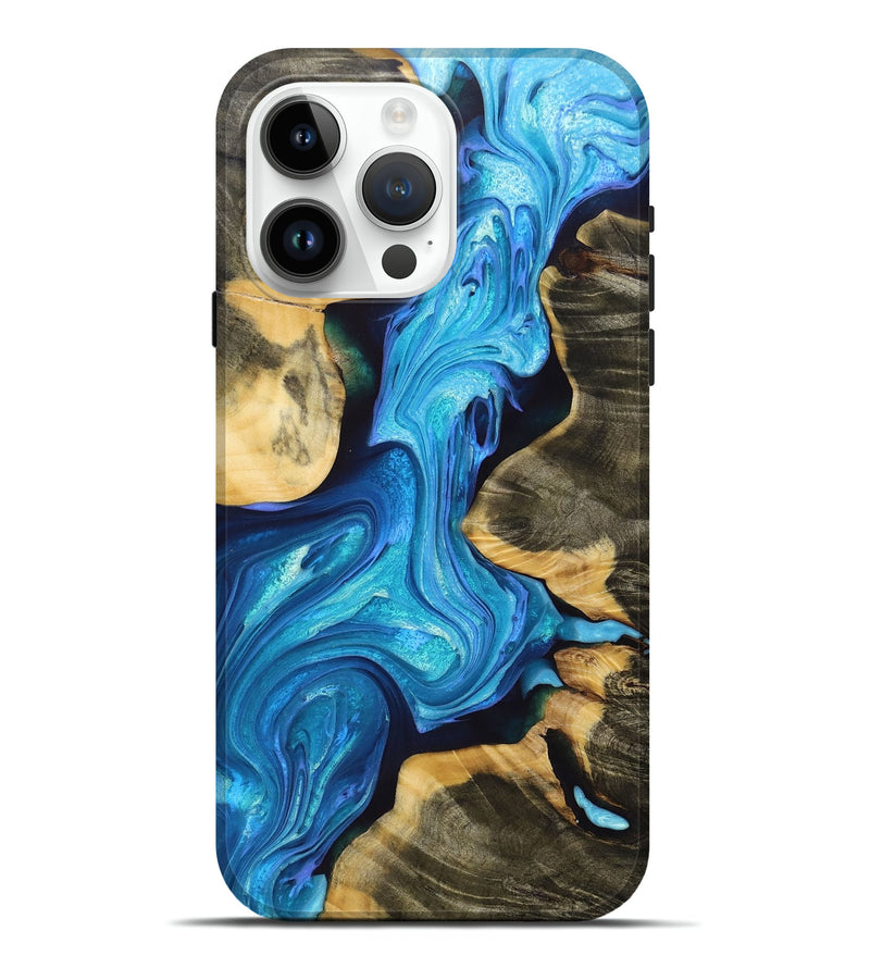 iPhone 15 Pro Max Wood+Resin Live Edge Phone Case - Travis (Blue, 697628)