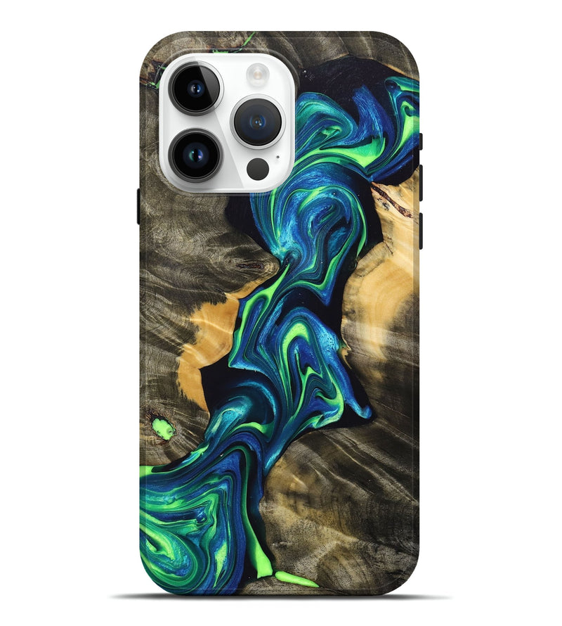 iPhone 15 Pro Max Wood+Resin Live Edge Phone Case - Zayn (Blue, 697631)