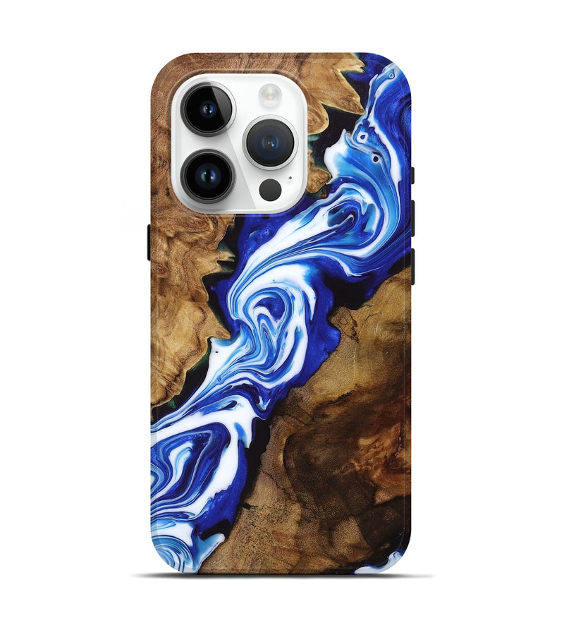 iPhone 15 Pro Wood+Resin Live Edge Phone Case - Deandre (Blue, 697632)