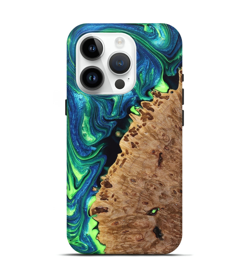 iPhone 15 Pro Wood+Resin Live Edge Phone Case - Emerson (Blue, 697635)