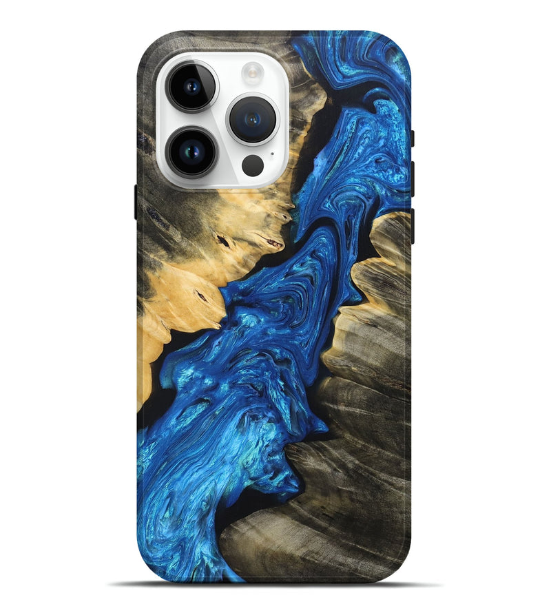 iPhone 15 Pro Max Wood+Resin Live Edge Phone Case - Elias (Blue, 697636)