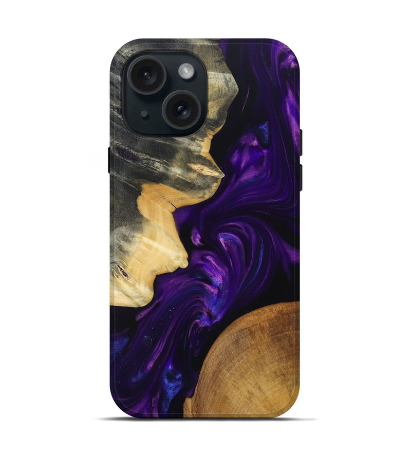 iPhone 15 Wood+Resin Live Edge Phone Case - Effie (Purple, 697637)