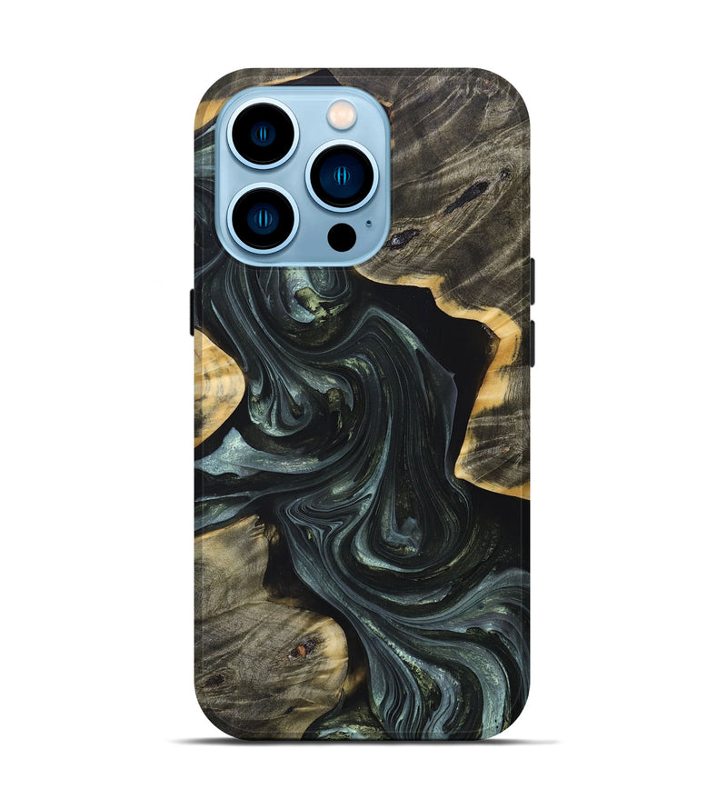 iPhone 14 Pro Wood+Resin Live Edge Phone Case - Ivy (Green, 697643)