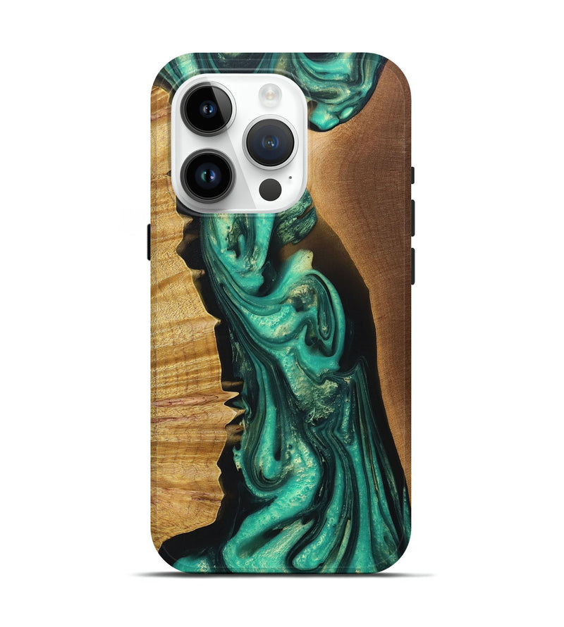 iPhone 15 Pro Wood+Resin Live Edge Phone Case - Charlotte (Green, 697646)