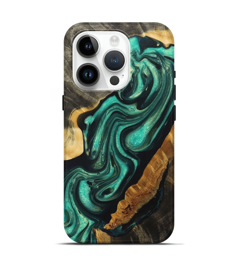 iPhone 15 Pro Wood+Resin Live Edge Phone Case - Payton (Green, 697648)