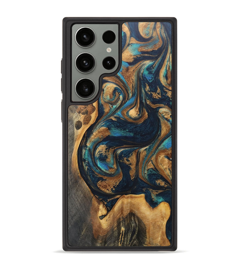 Galaxy S23 Ultra Wood+Resin Phone Case - Lyric (Teal & Gold, 697690)