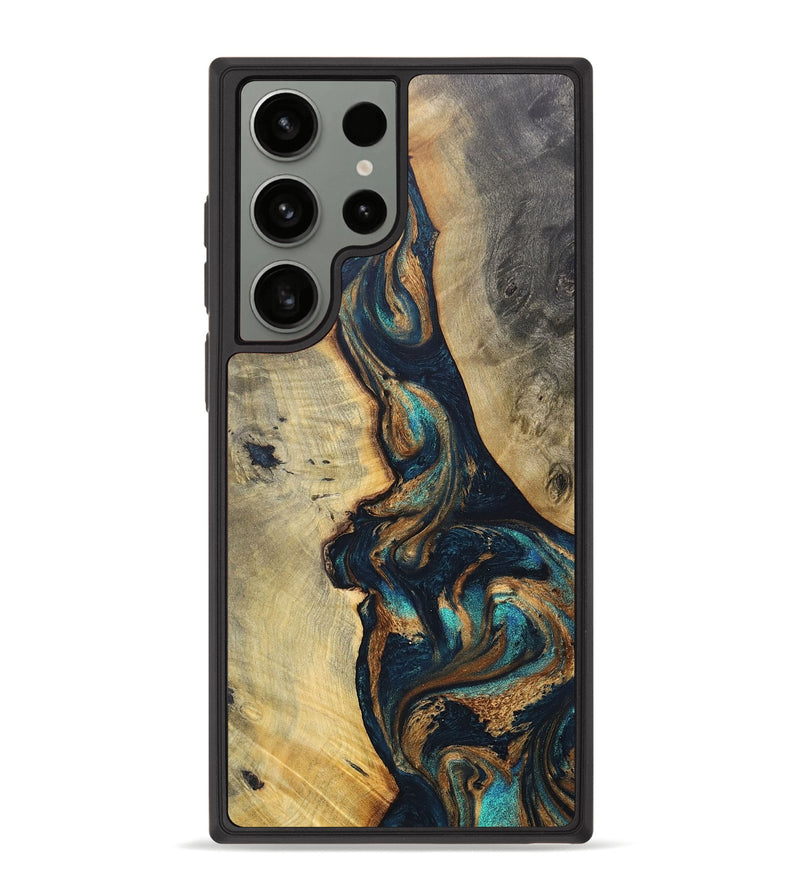 Galaxy S23 Ultra Wood+Resin Phone Case - Cedric (Teal & Gold, 697693)
