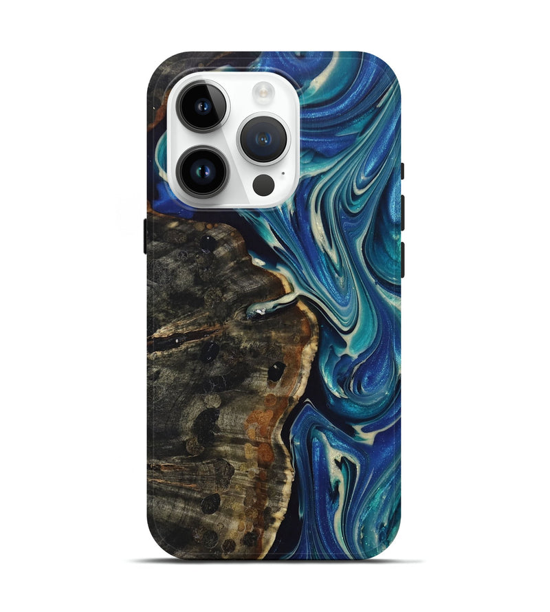 iPhone 15 Pro Wood+Resin Live Edge Phone Case - Gianni (Blue, 697918)