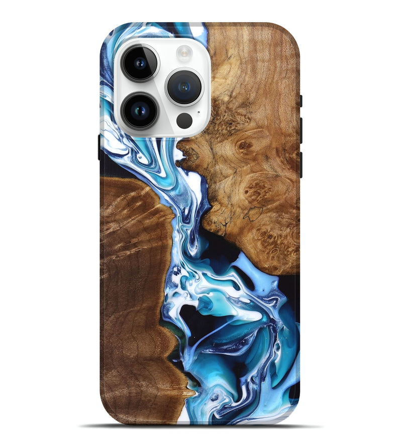 iPhone 15 Pro Max Wood+Resin Live Edge Phone Case - Emmanuel (Blue, 697919)