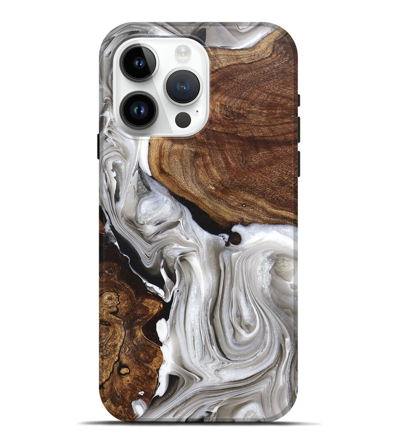 iPhone 15 Pro Max Wood+Resin Live Edge Phone Case - Donovan (Black & White, 697931)