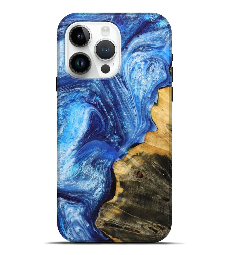 iPhone 15 Pro Max Wood+Resin Live Edge Phone Case - Carolyn (Blue, 697941)