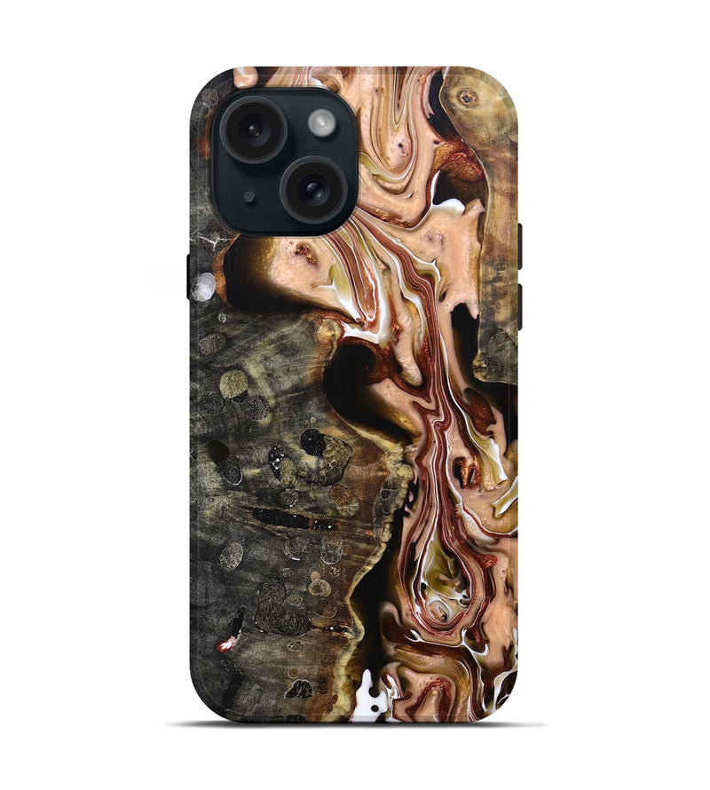 iPhone 15 Wood+Resin Live Edge Phone Case - Thomas (Red, 698200)