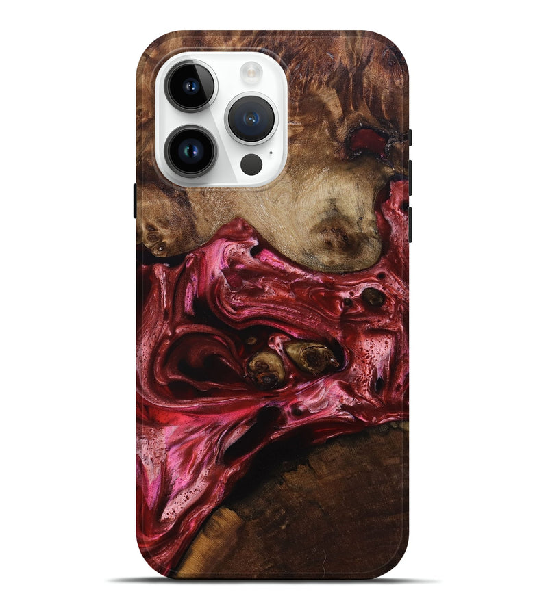 iPhone 15 Pro Max Wood+Resin Live Edge Phone Case - Deneen (Red, 698219)