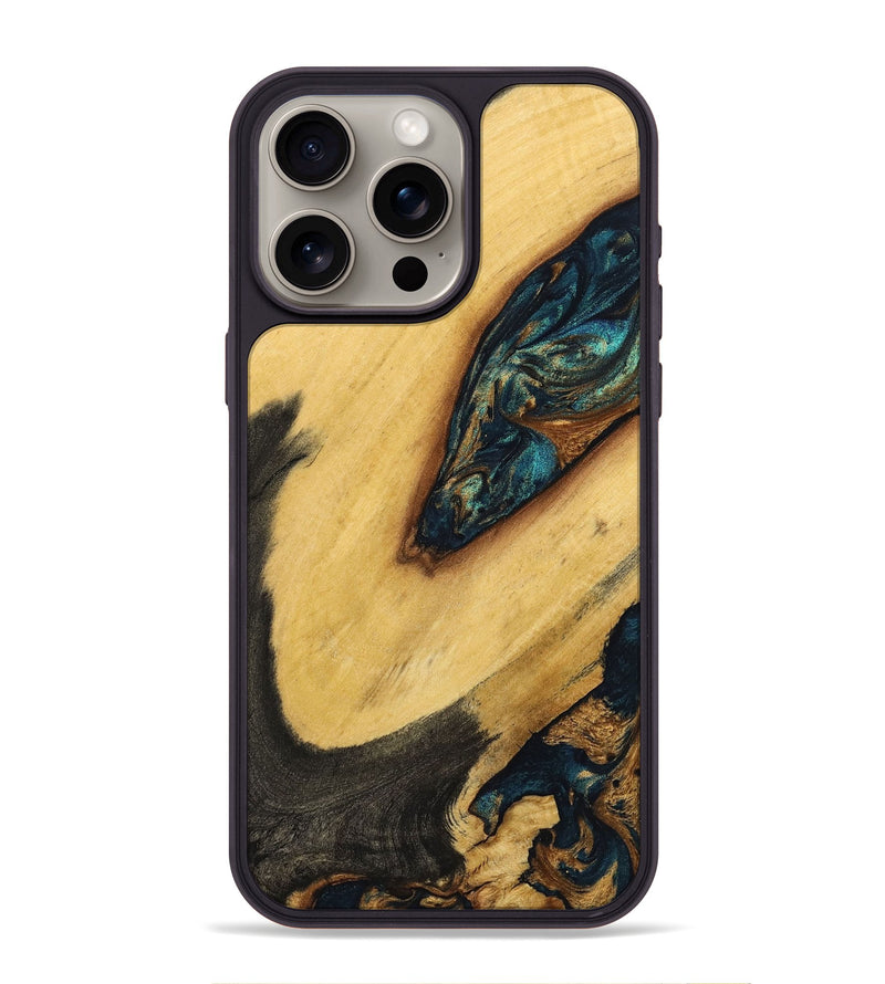 iPhone 15 Pro Max Wood+Resin Phone Case - Teagan (Wood Burl, 698291)