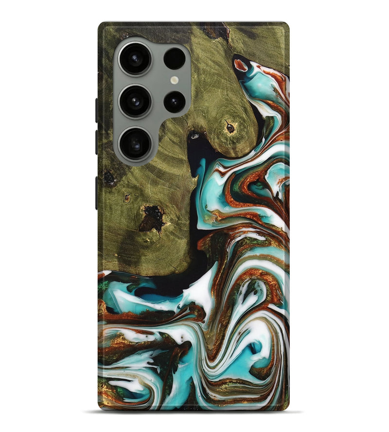 Galaxy S24 Ultra Wood+Resin Live Edge Phone Case - Jayla (Teal & Gold, 698380)