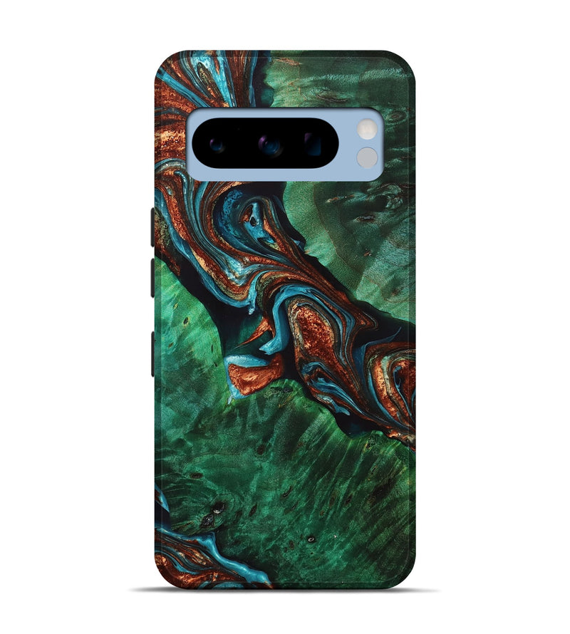 Pixel 8 Pro Wood+Resin Live Edge Phone Case - Angelique (Teal & Gold, 698381)