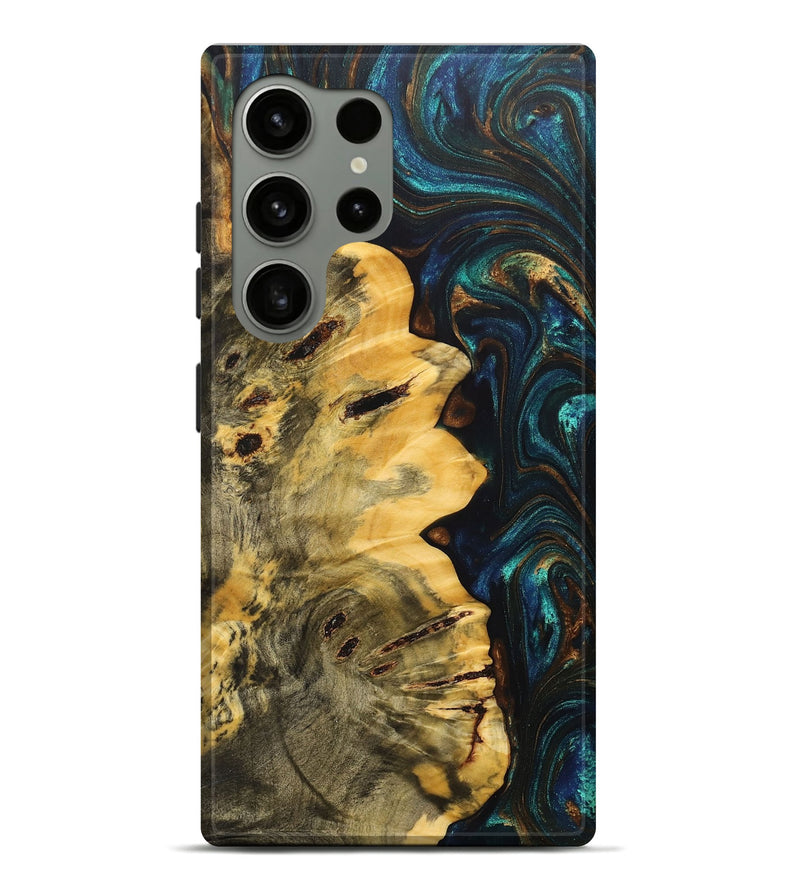 Galaxy S24 Ultra Wood+Resin Live Edge Phone Case - Jazmin (Teal & Gold, 698524)