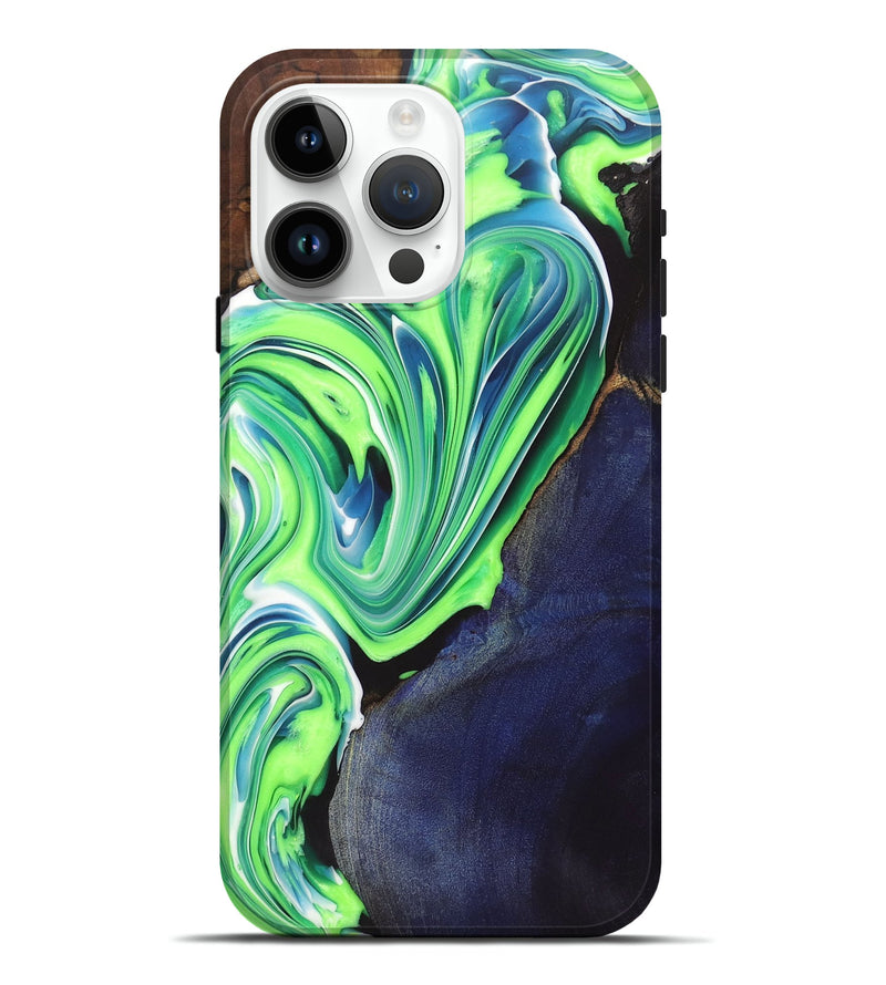 iPhone 15 Pro Max Wood+Resin Live Edge Phone Case - Francisco (Green, 698613)
