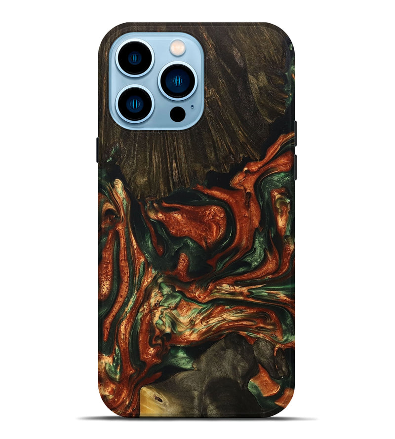 iPhone 14 Pro Max Wood+Resin Live Edge Phone Case - Emersyn (Green, 698614)