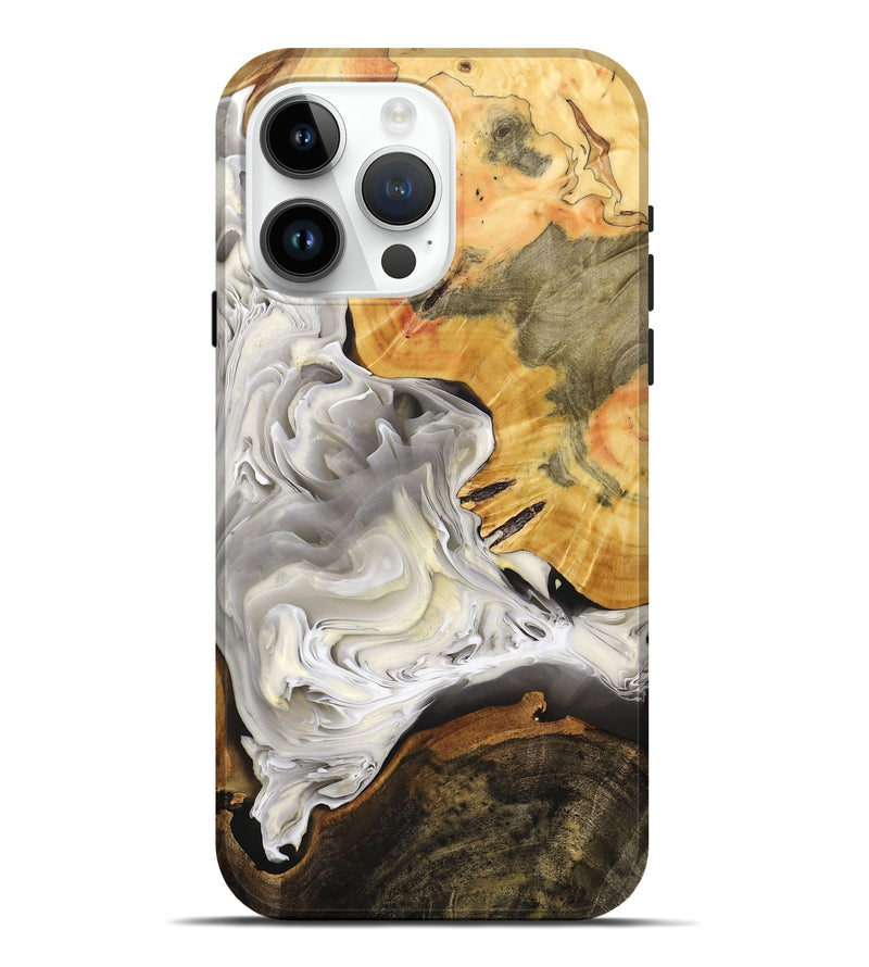 iPhone 15 Pro Max Wood+Resin Live Edge Phone Case - Amaya (Black & White, 698981)