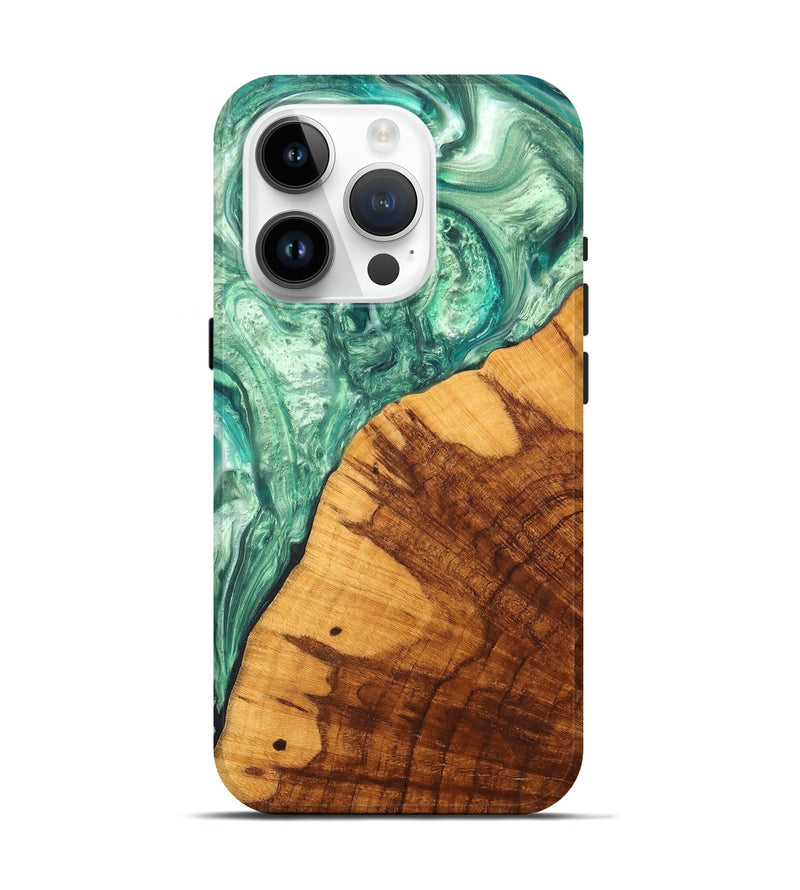 iPhone 15 Pro Wood+Resin Live Edge Phone Case - Alejandra (Green, 699165)