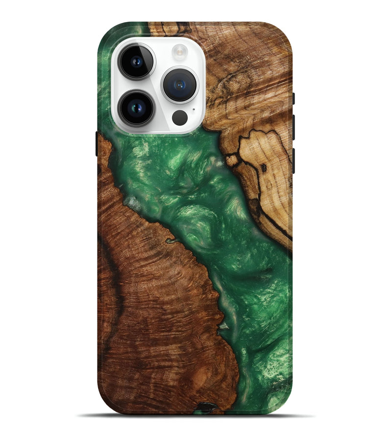 iPhone 15 Pro Max Wood+Resin Live Edge Phone Case - Marisol (Green, 699449)