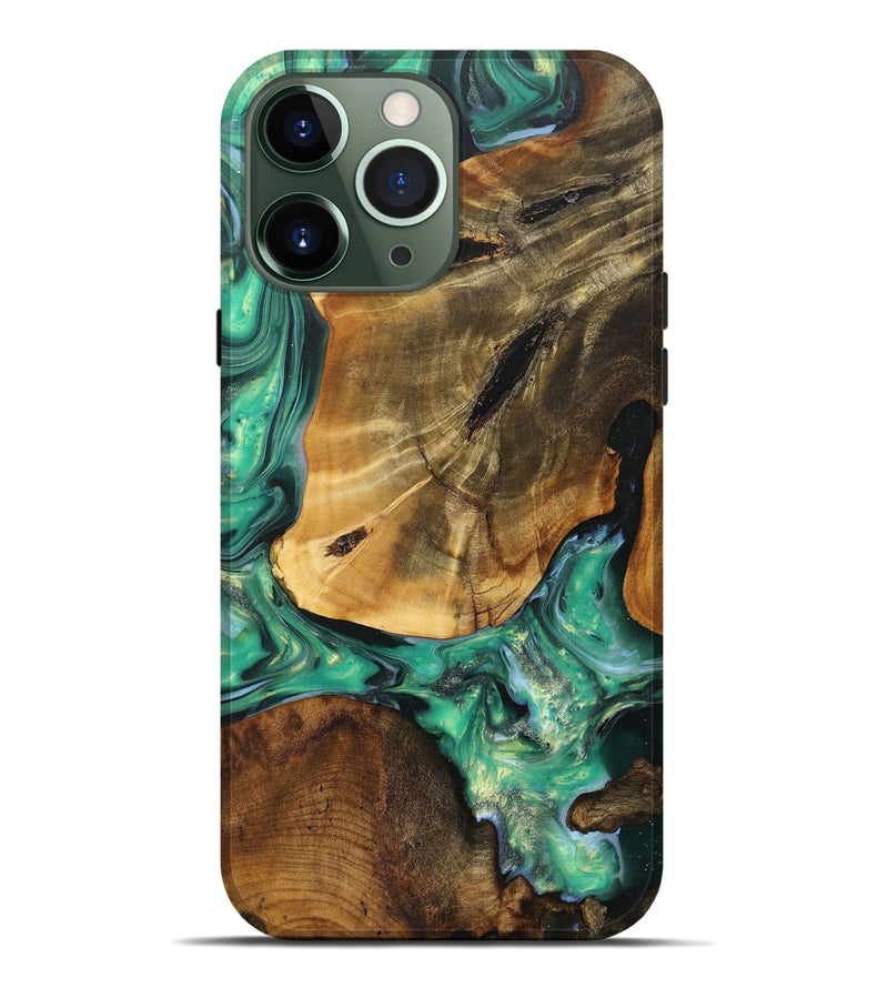 iPhone 13 Pro Max Wood+Resin Live Edge Phone Case - Alex (Green, 699727)