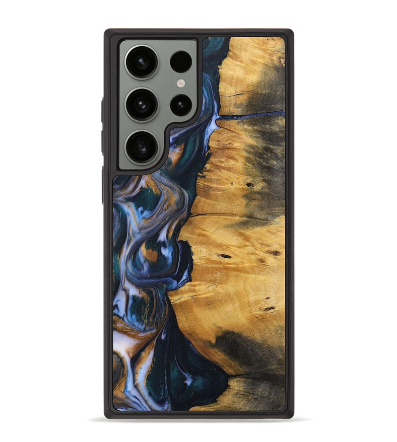 Galaxy S23 Ultra Wood+Resin Phone Case - Ace (Teal & Gold, 700185)