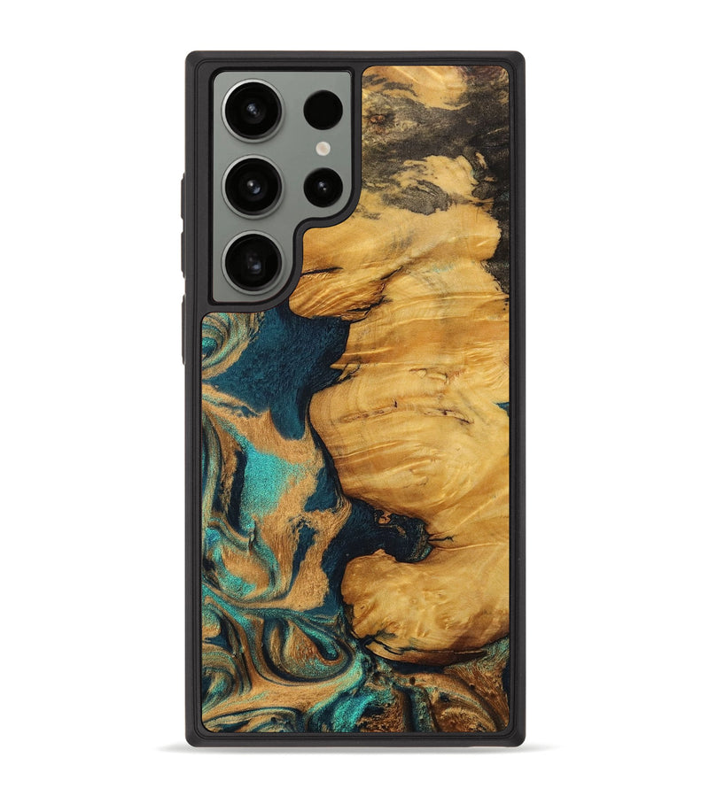 Galaxy S23 Ultra Wood+Resin Phone Case - Lynette (Teal & Gold, 700194)