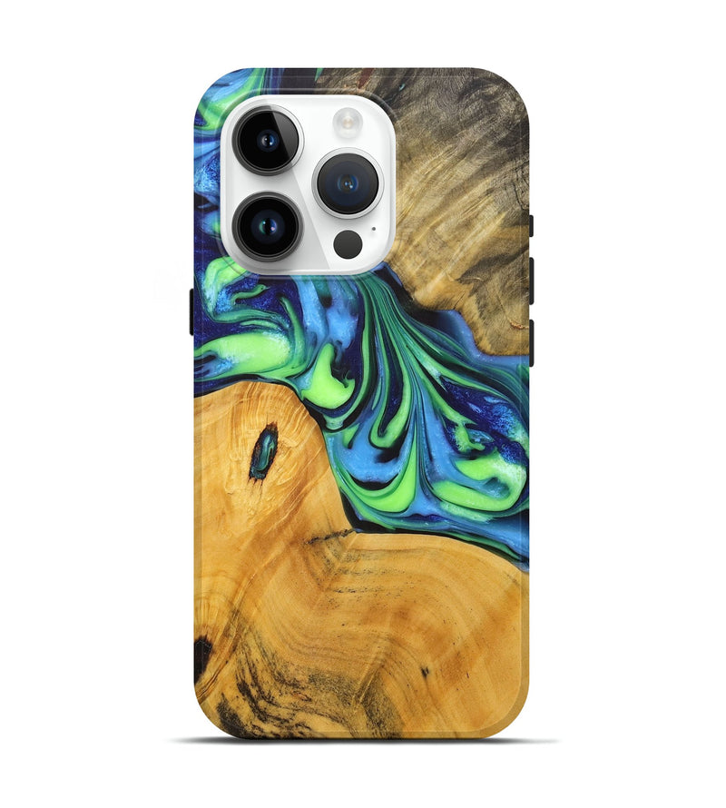 iPhone 15 Pro Wood+Resin Live Edge Phone Case - Noel (Green, 700210)